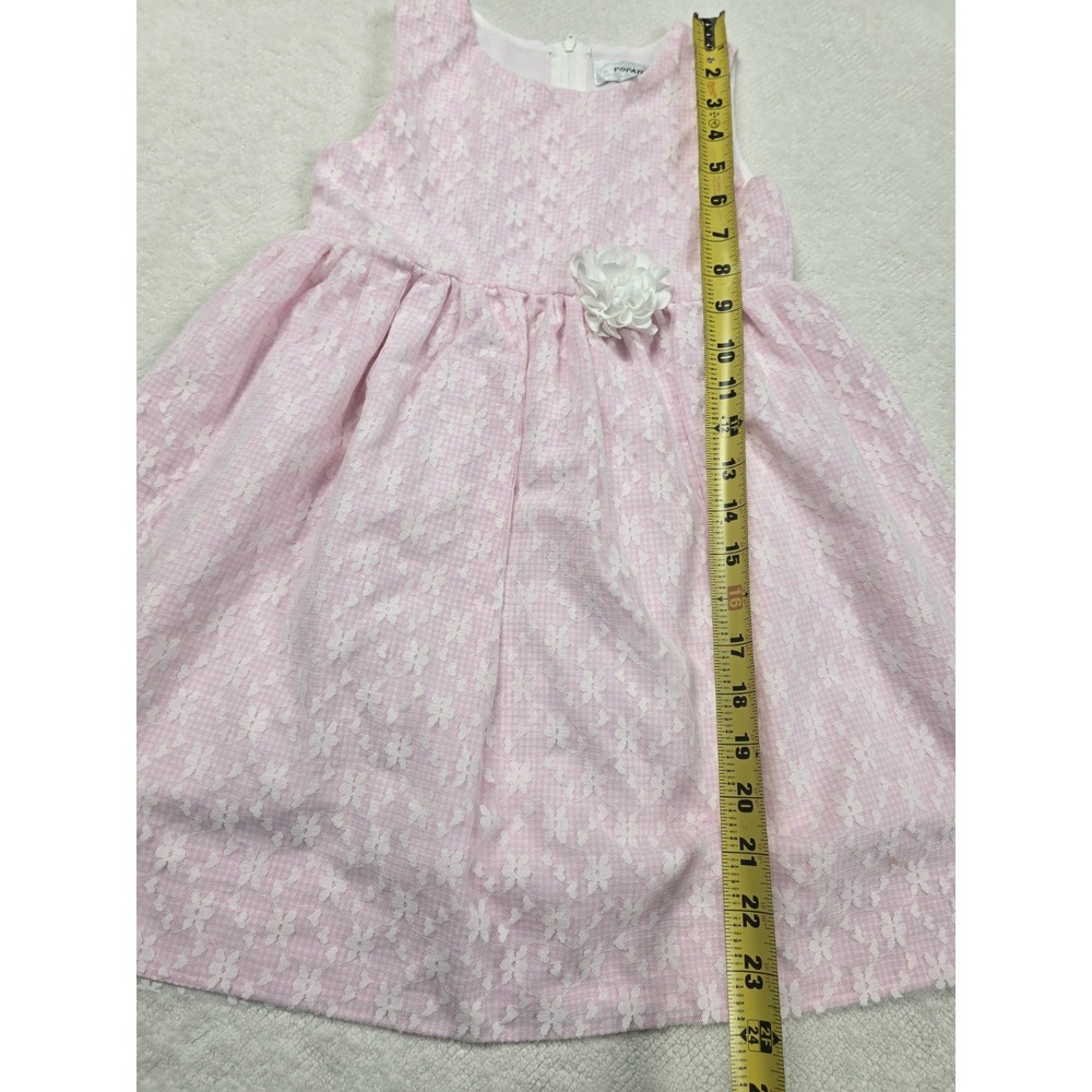 Popatu Girls Pink Gingham Lace Overlay Dress Size 5 Flower Detail Party Holiday